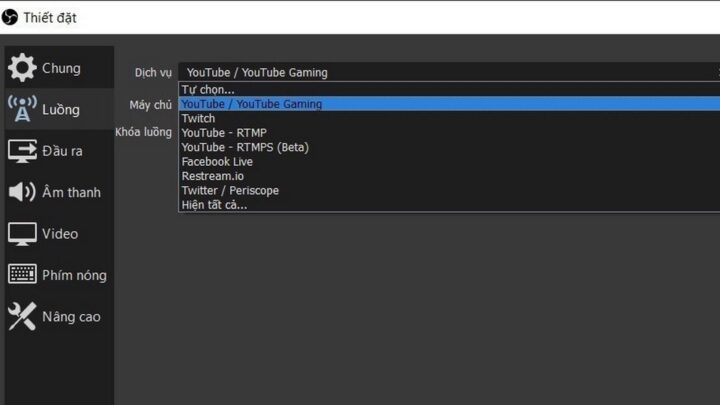 Các loại video được OBS hỗ trợ khi live stream YouTube