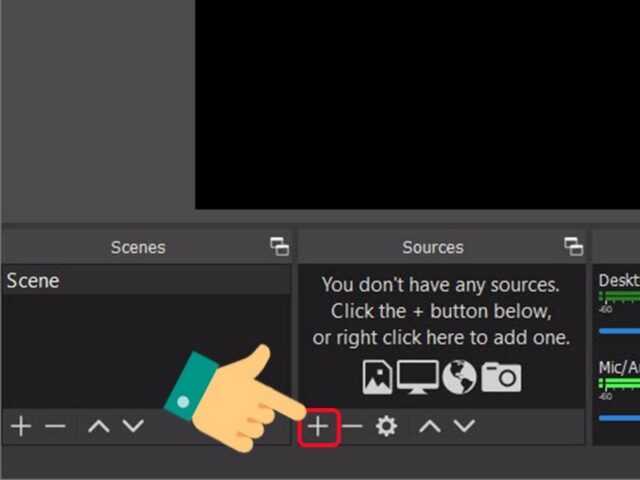 Giao diện OBS khi thêm Scene và Source