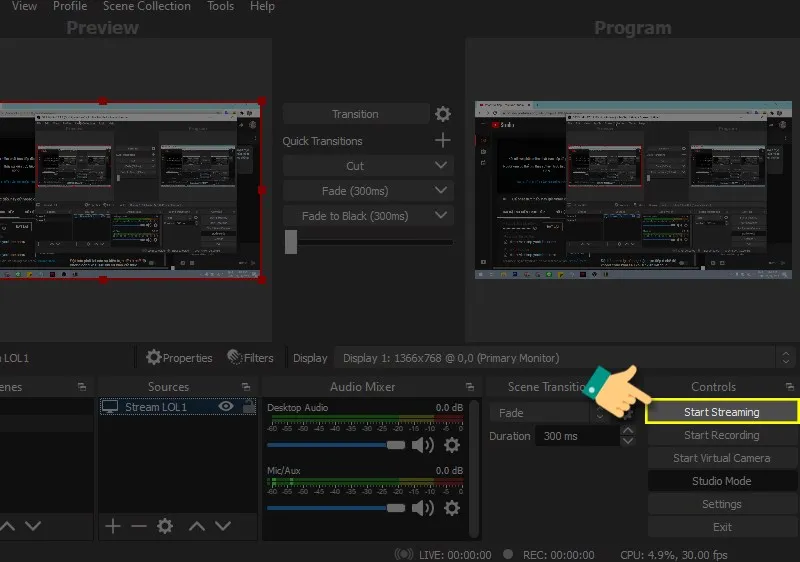 Bắt đầu phát trưc tiếp.