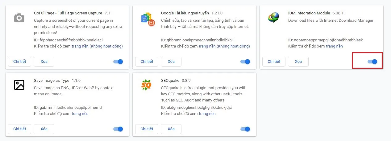 Bật tiện ích IDM Integration Module để tải video MP4 từ YouTube