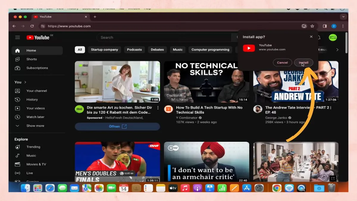 Biểu tượng cài đặt ứng dụng YouTube PWA trên Chrome