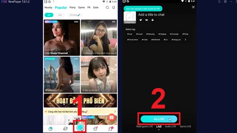 Biểu tượng camera để bắt đầu phát trực tiếp trên Bigo Live từ máy tính