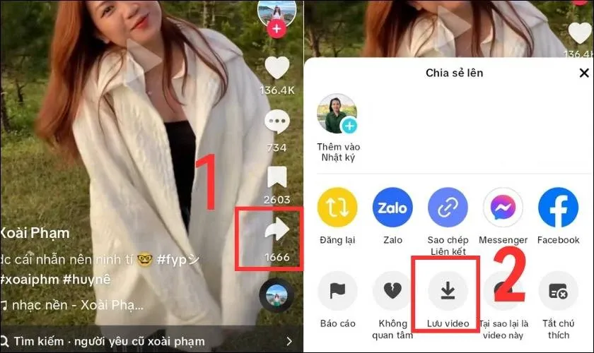 Biểu tượng chia sẻ video trên TikTok, tương tự cách người dùng lấy link YouTube để tải về máy OPPO