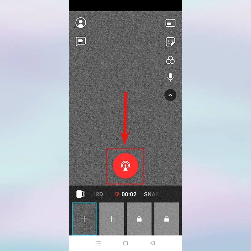 Biểu tượng dừng live stream màu đỏ trong ManyCam, giúp người dùng kết thúc buổi phát trực tiếp một cách dễ dàng trên điện thoại.