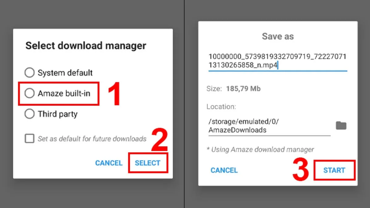 Bước 3: Chọn vị trí lưu trữ và bắt đầu quá trình tải video trên Amaze Browser