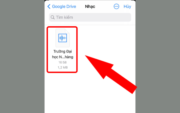Giao diện chọn file ghi âm đã tải lên Drive để tiếp tục xử lý.