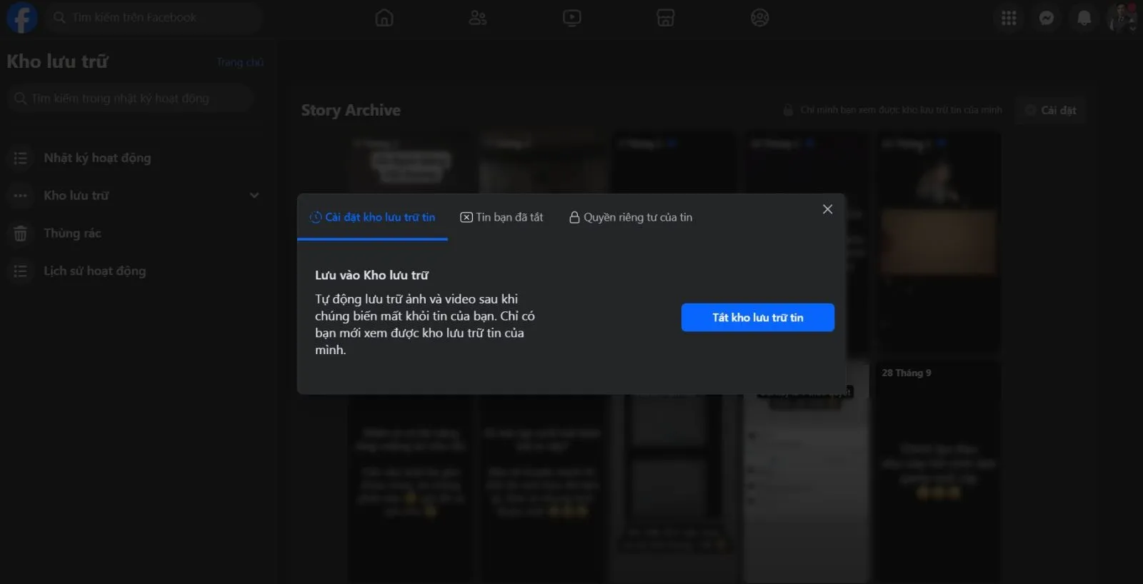 Cài đặt kho lưu trữ tin Facebook, cho phép tự động lưu trữ video và ảnh, hỗ trợ cách tải video từ tin trên facebook3