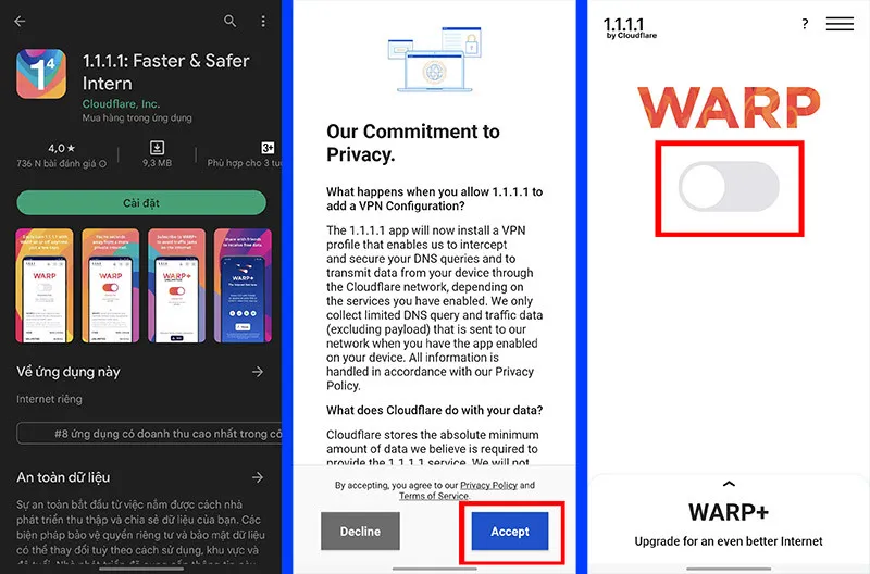 Cài đặt ứng dụng 1.1.1.1 Faster Internet để hỗ trợ tải video Xhamster.