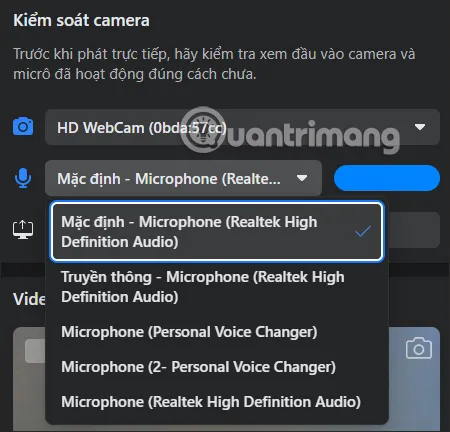 Cài đặt và điều chỉnh webcam cùng micro trước khi live stream Facebook bằng laptop.