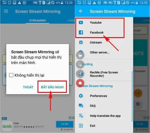 Chấp nhận các quyền cần thiết khi khởi động Screen Stream Mirror Free lần đầu để live stream màn hình Android