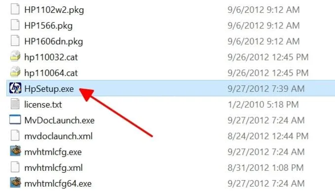 Chạy file HpSetup.exe để bắt đầu cài đặt driver máy in HP