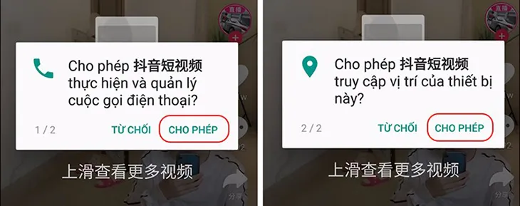 Cho phép Douyin truy cập thiết bị là bước đầu tiên để đăng ký tài khoản và tải video trên TikTok Trung Quốc