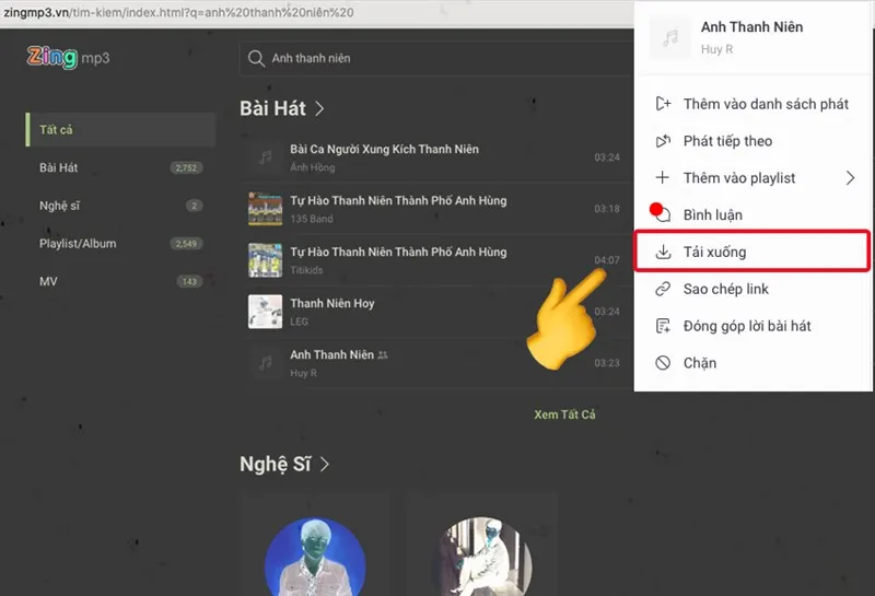 Chọn chất lượng tải xuống (Minh họa cho video)