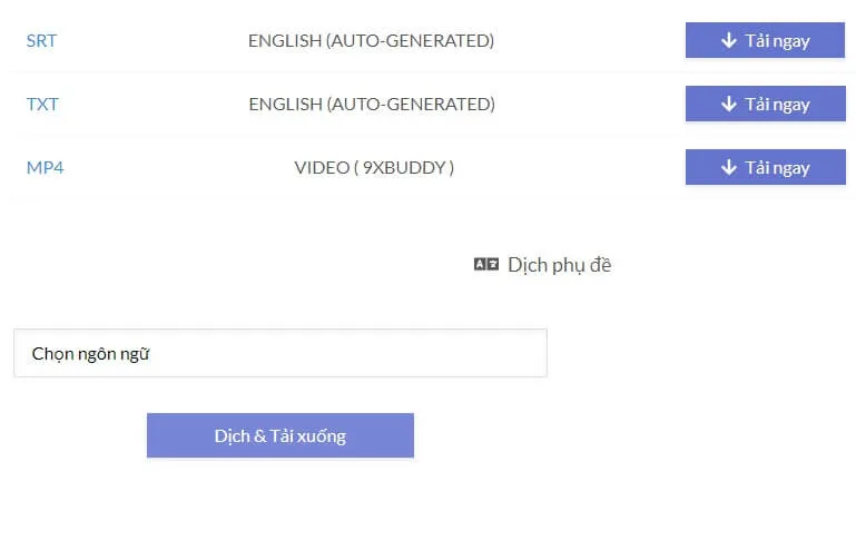 Chọn định dạng phụ đề từ SaveSub