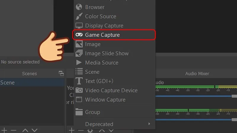 Chọn Game Capture trong OBS Studio, phương pháp live stream game
