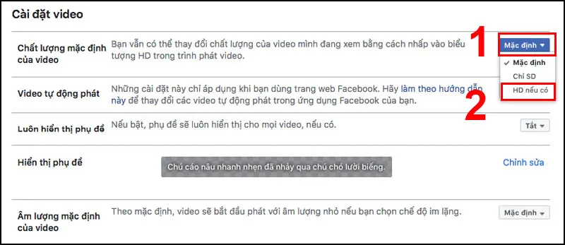 Chọn HD nếu có cho chất lượng video mặc định