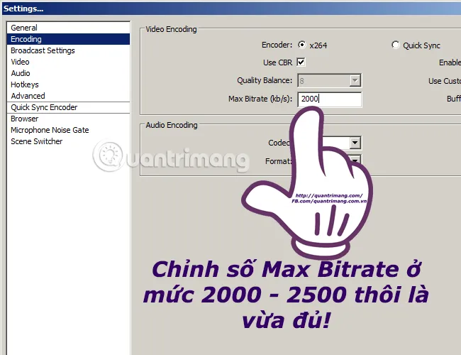 Chọn Max Bitrate trong OBS để tối ưu chất lượng live video trên Facebook