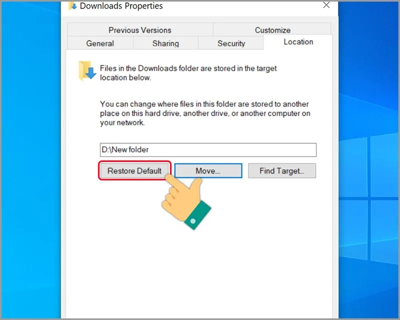  Chọn Restore default 