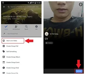 Chọn Start Live Video khi live stream trên group Facebook để khởi động phiên trực tiếp