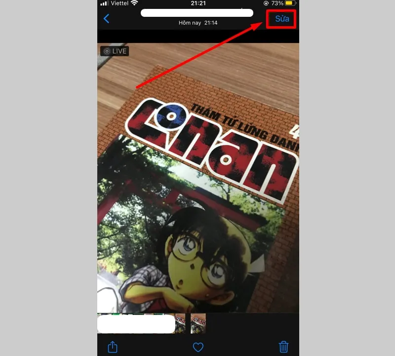 Chọn Sửa để điều chỉnh âm thanh hoặc các tùy chỉnh khác của Live Photo