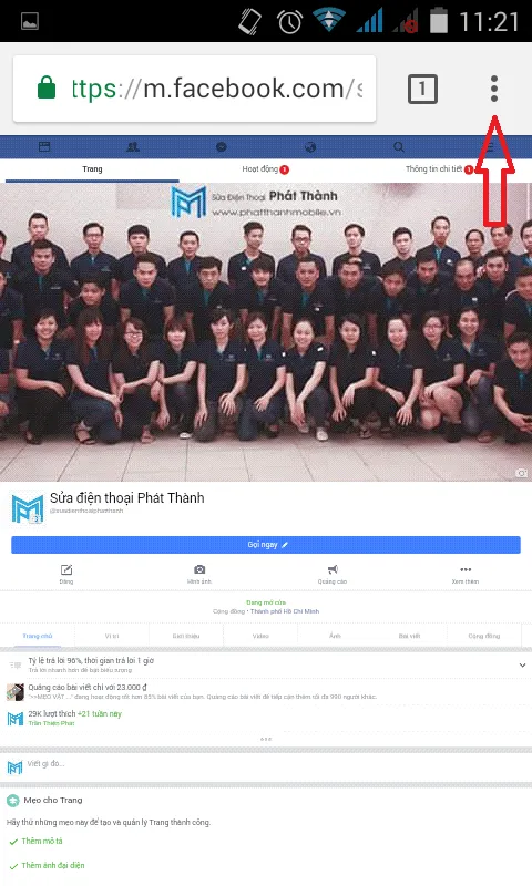 chọn tùy chọn ba chấm trên điện thoại để tải video làm ảnh bìa fanpage