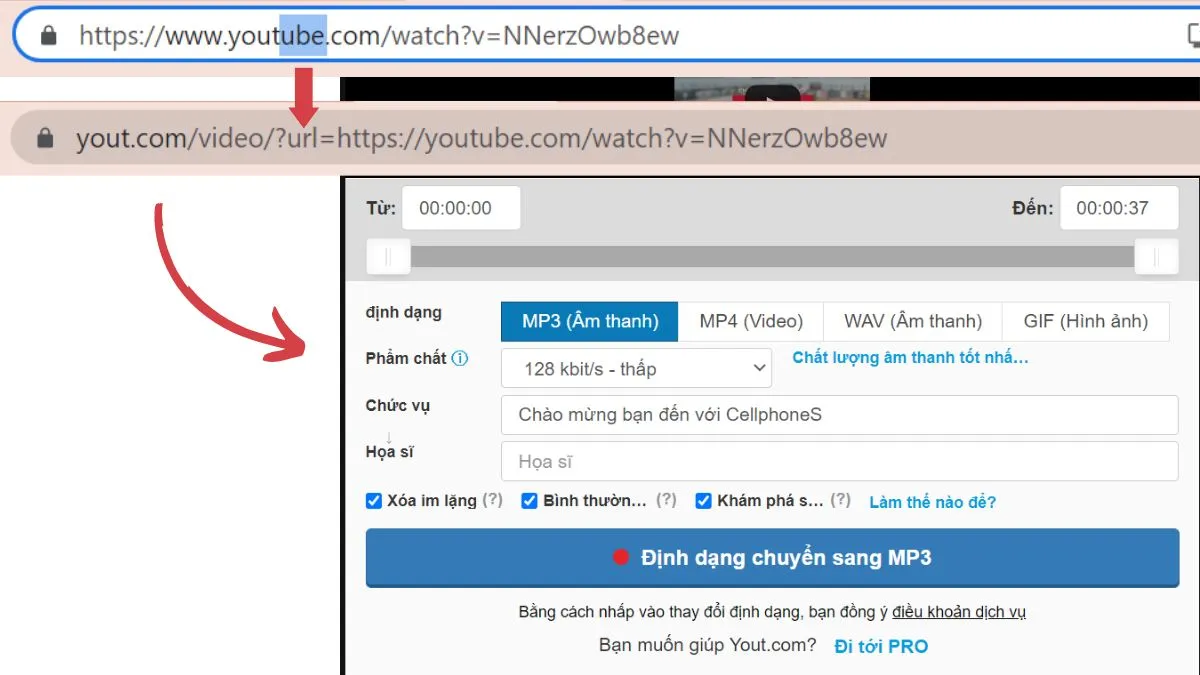 Chuyển đổi nhạc YouTube MP3 bằng Yout