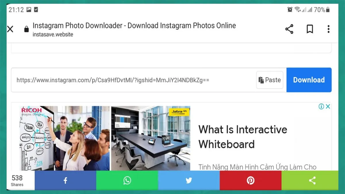 Dán liên kết ảnh hoặc video Instagram vào ô trên Instasave để bắt đầu quá trình tải xuống