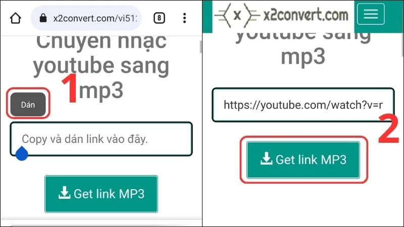 Dán link video và chọn Get link MP3.