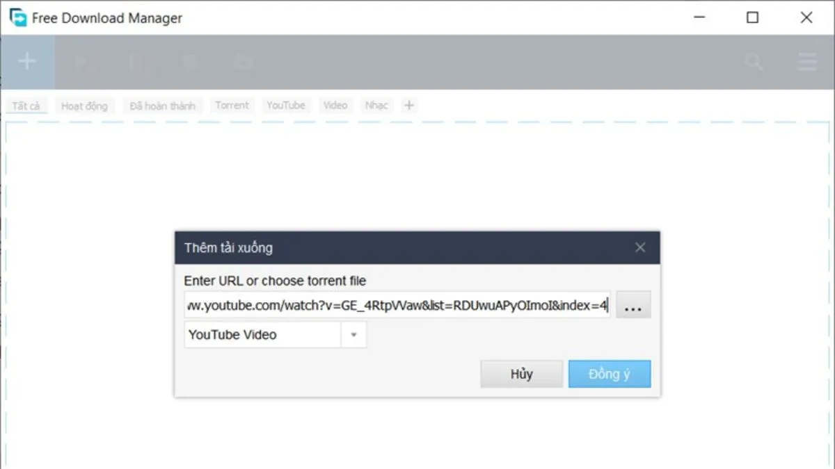 Dán link YouTube vào FDM