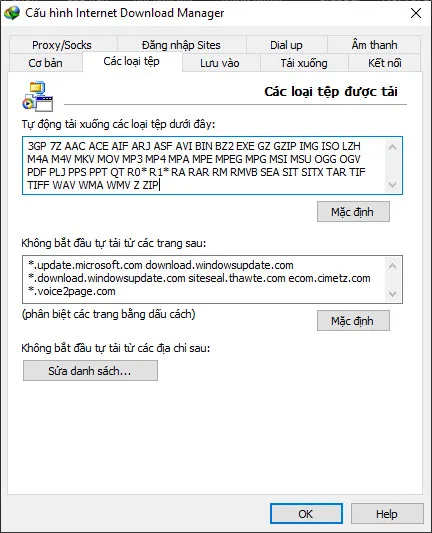 Danh sách các định dạng tệp được IDM hỗ trợ khi tải video MP4