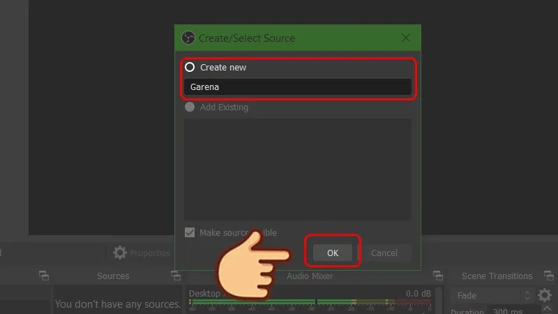 Đặt tên cho nguồn Game Capture mới trước khi bắt đầu live stream Twitch