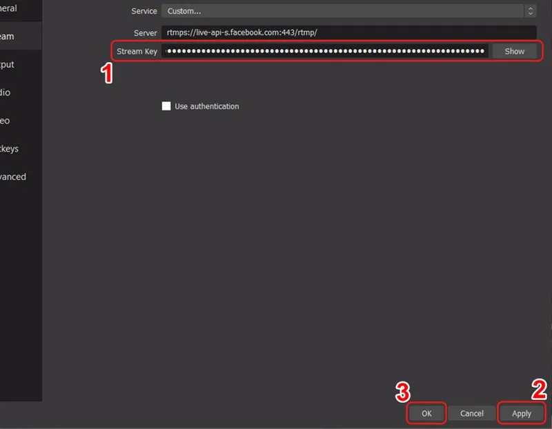 Điền Stream Key .