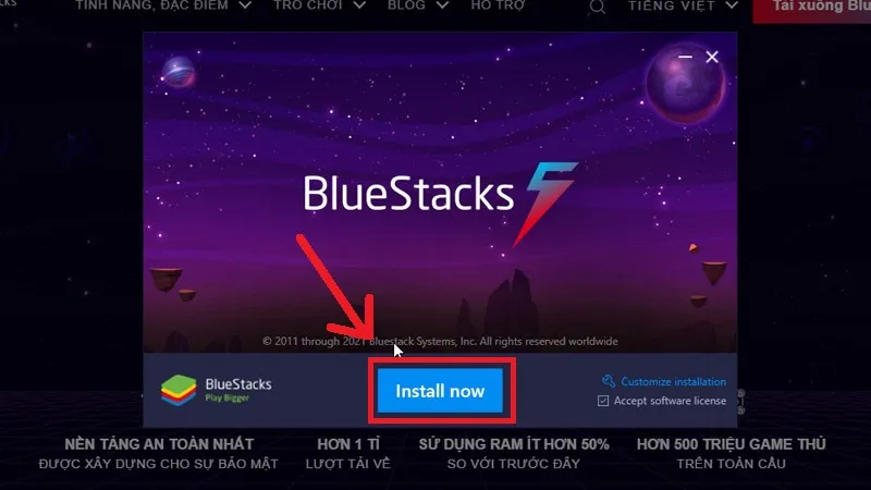 Giao diện cài đặt BlueStacks, bước chuẩn bị cho việc tải Bigo Live trên PC