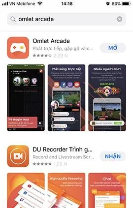 Giao diện cài đặt ứng dụng Omlet Arcade để live stream màn hình iOS