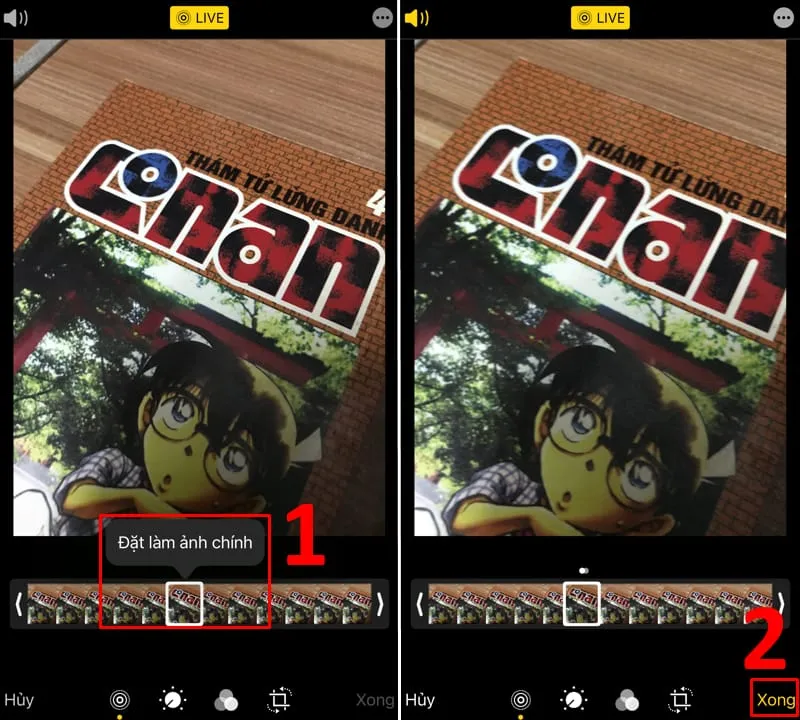 Giao diện chọn khung hình chính (Key Photo) cho Live Photo