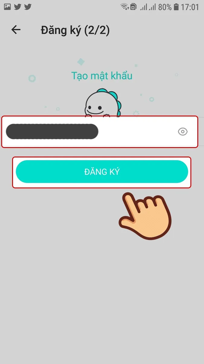 Giao diện đặt mật khẩu cho tài khoản BIGO LIVE mới