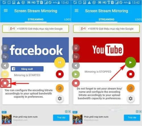 Giao diện điều khiển live stream màn hình điện thoại Android trên Facebook