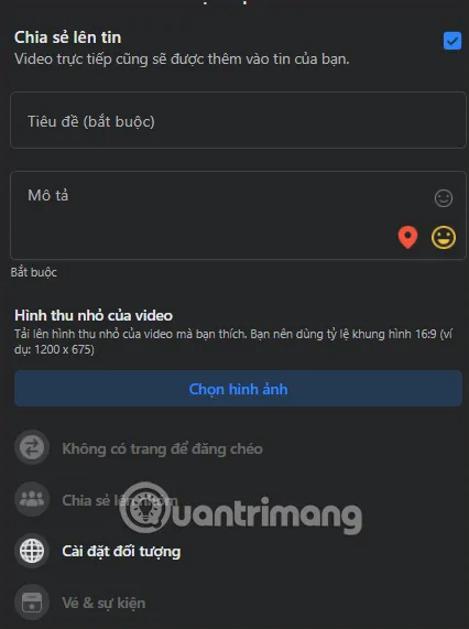 Giao diện điều khiển phát trực tiếp chuyên nghiệp trên Fanpage Facebook