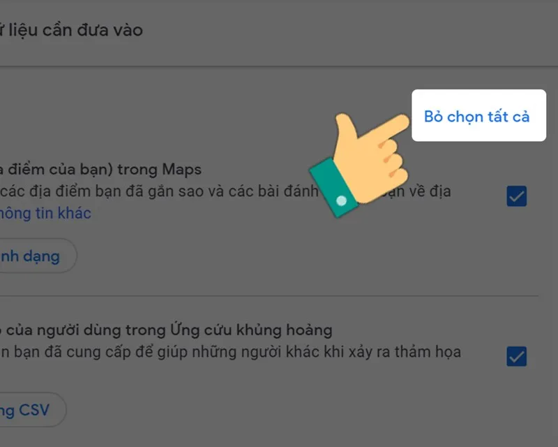 Giao diện Google Takeout, nơi chọn dữ liệu để xuất