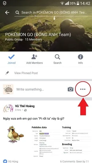 Giao diện group Facebook trên điện thoại, truy cập nhóm để live stream.