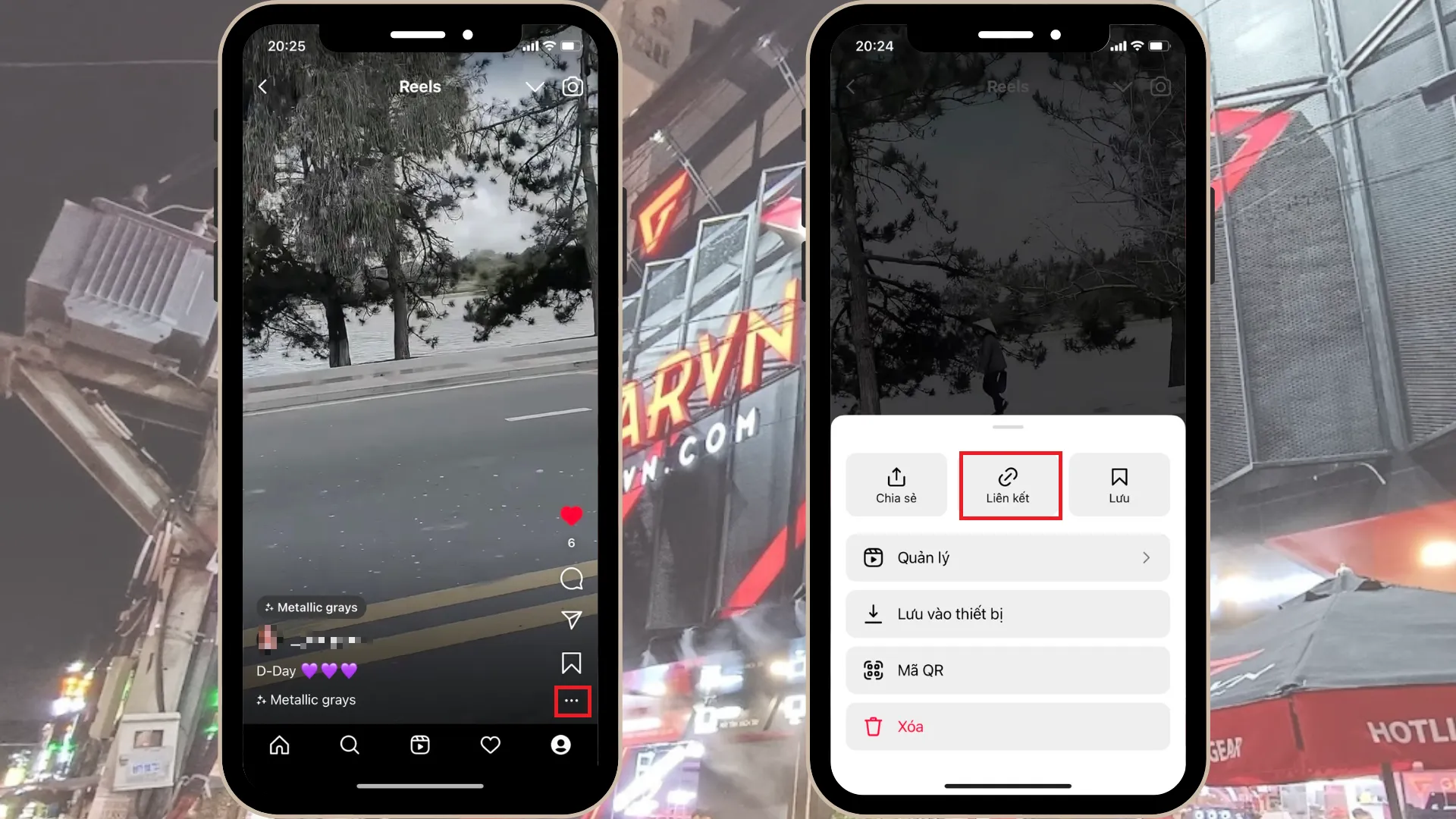 Giao diện Instagram trên điện thoại, chọn biểu tượng ba chấm để lấy liên kết video