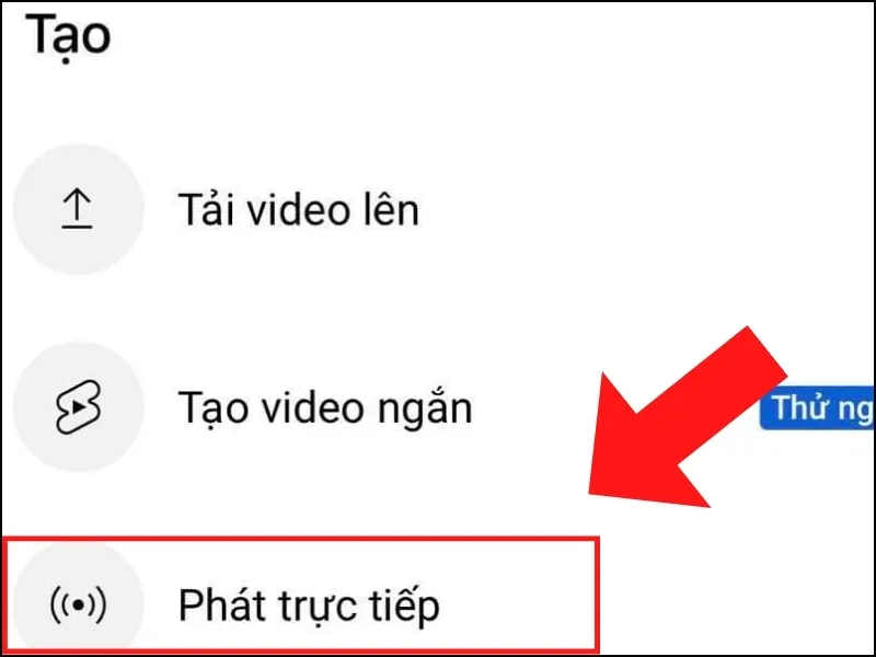 Giao diện phát trực tiếp trên YouTube điện thoại, sẵn sàng để bắt đầu buổi live stream