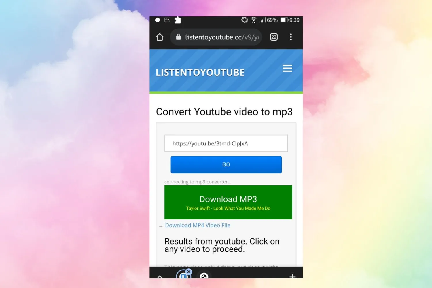Giao diện sau khi chuyển đổi thành công để tải video trên Youtube MP3 bằng ListenToYouTube.cc