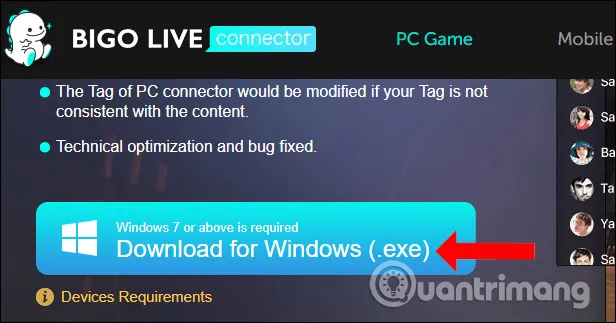 Giao diện tải phần mềm Bigo Live trên máy tính