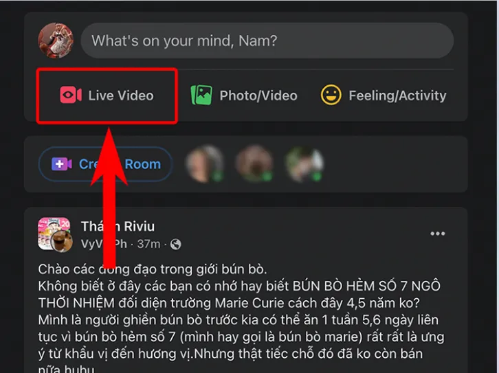 Giao diện tạo video trực tiếp trên Facebook bằng máy tính, một bước chuẩn bị để lấy khóa luồng và cấu hình cho phần mềm live stream PC bằng điện thoại.