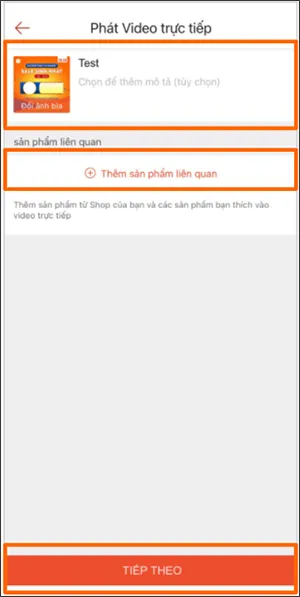 Giao diện thiết lập ban đầu cho buổi livestream trên Shopee, bao gồm tên, ảnh bìa và mô tả