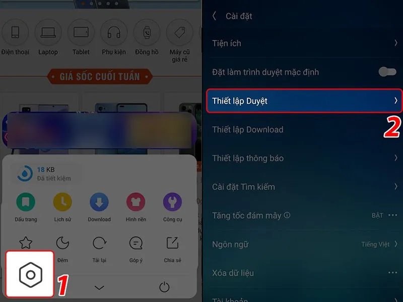 Giao diện thiết lập trình duyệt của UC Browser, nơi người dùng có thể điều chỉnh cài đặt để tối ưu tải video trên iPhone 4S.