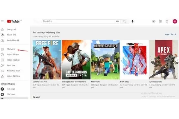 Giao diện thư viện YouTube, minh họa nơi bạn sẽ tìm thấy các video sau khi áp dụng cách tải video từ youtube trackid sp-006