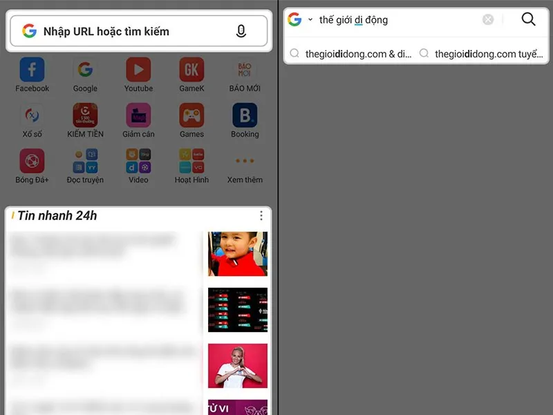 Giao diện tìm kiếm và trang chủ UC Browser trên iPhone 4S, giúp người dùng dễ dàng tìm kiếm video và tin tức.