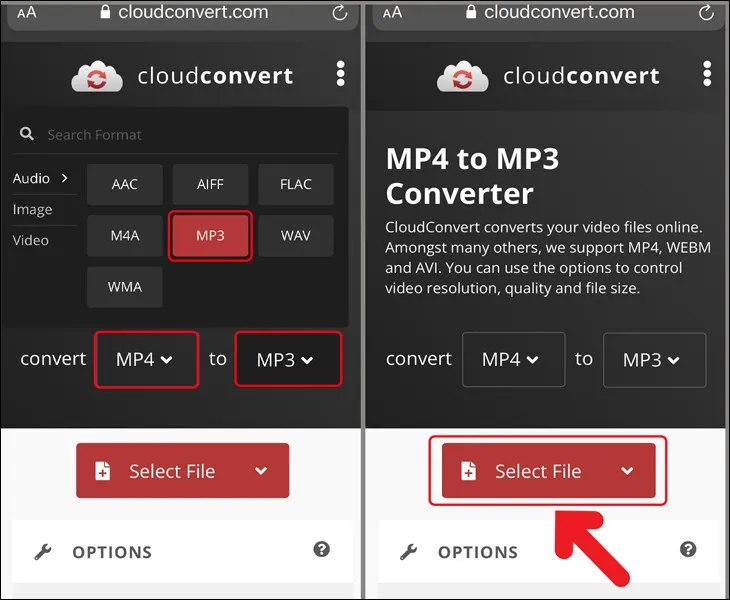 Giao diện trang web CloudConvert, hỗ trợ chuyển đổi định dạng tệp, có thể hữu ích khi xử lý video tải về iPhone 6 Plus